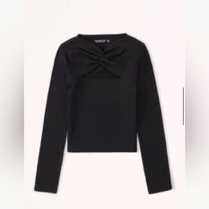ABERCROMBIE Women’s Seamless Ribbed twisted Cutout longsleeve top black Sz S